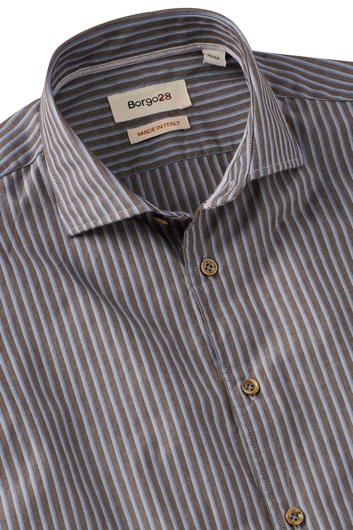 Italian Principe Stripe Long Sleeve Sport Shirt in Blue/Brown by Borgo28