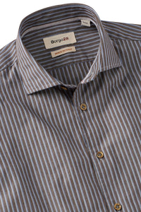 Italian Principe Stripe Long Sleeve Sport Shirt in Blue/Brown by Borgo28
