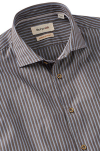 Italian Principe Stripe Long Sleeve Sport Shirt in Blue/Brown by Borgo28