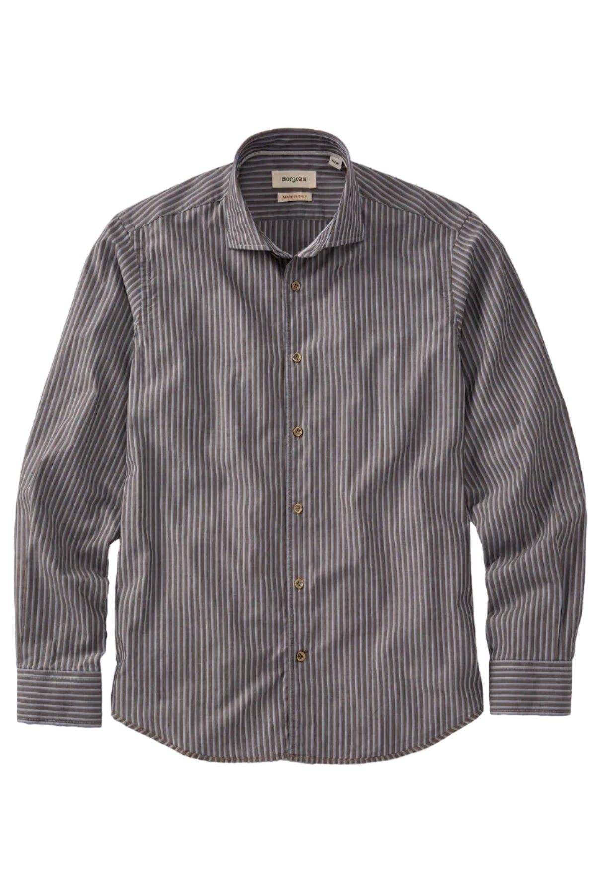 Italian Principe Stripe Long Sleeve Sport Shirt in Blue/Brown by Borgo28