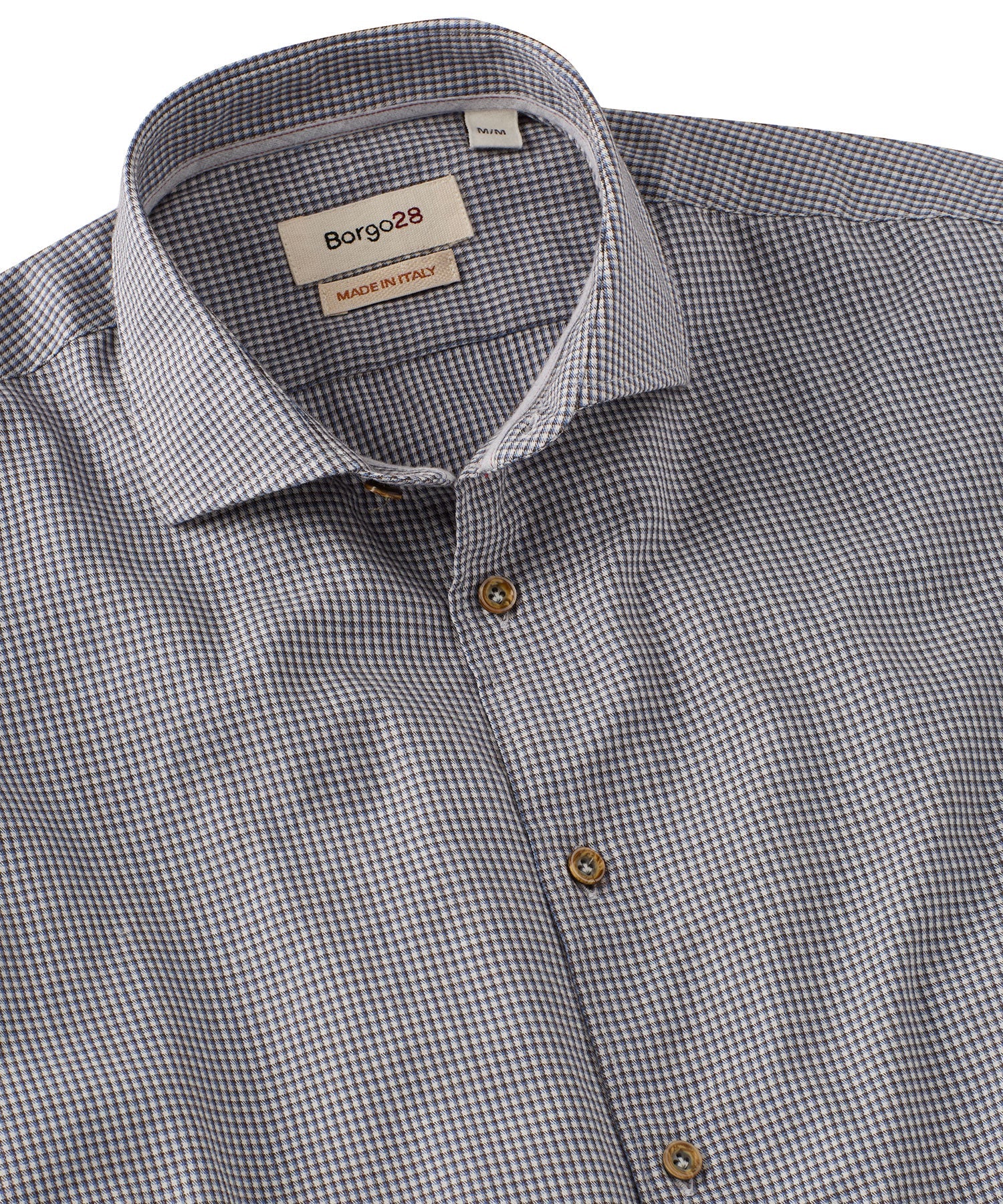 Italian Micro-Check Houndstooth Long Sleeve Sport Shirt in Grey by Borgo28