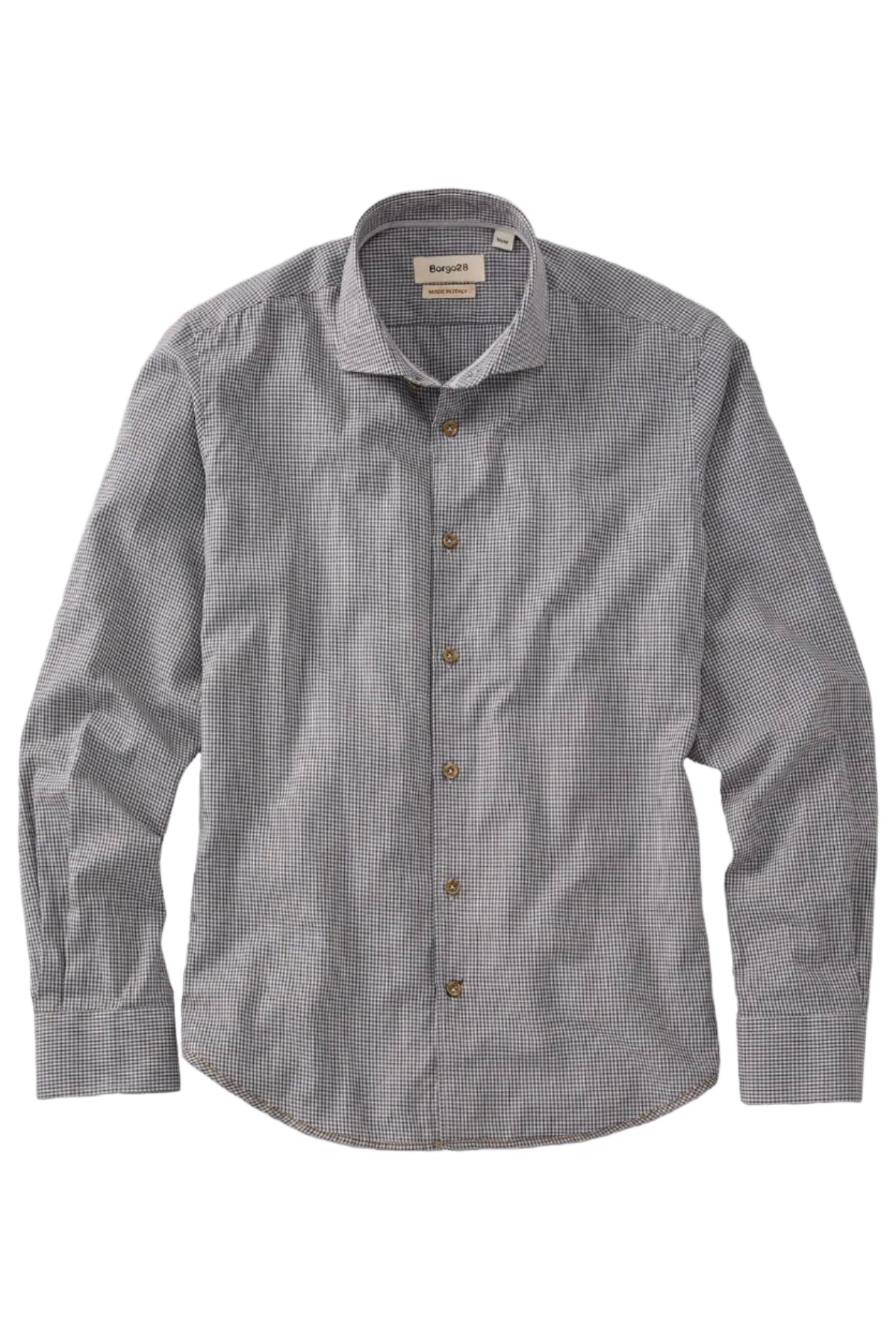 Italian Micro-Check Houndstooth Long Sleeve Sport Shirt in Grey by Borgo28