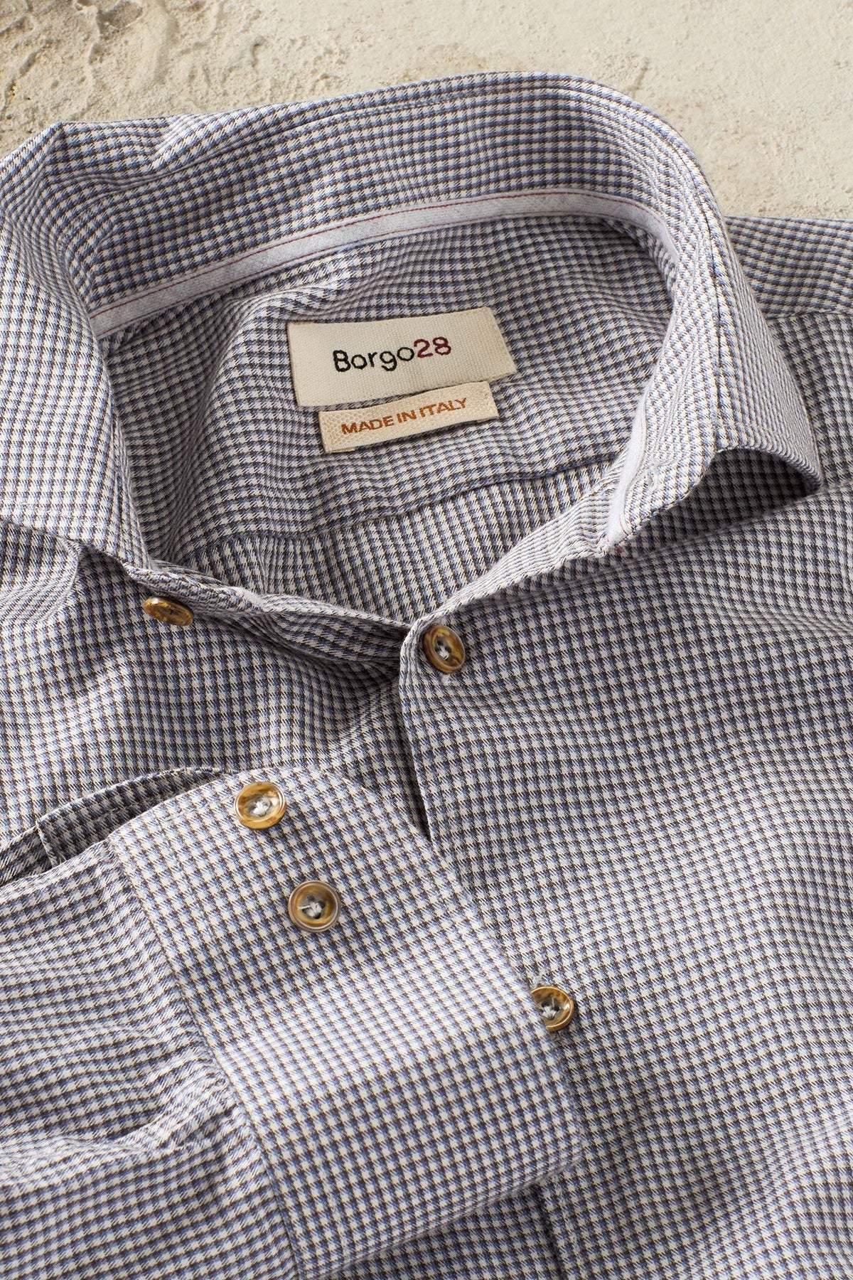 Italian Micro-Check Houndstooth Long Sleeve Sport Shirt in Grey by Borgo28