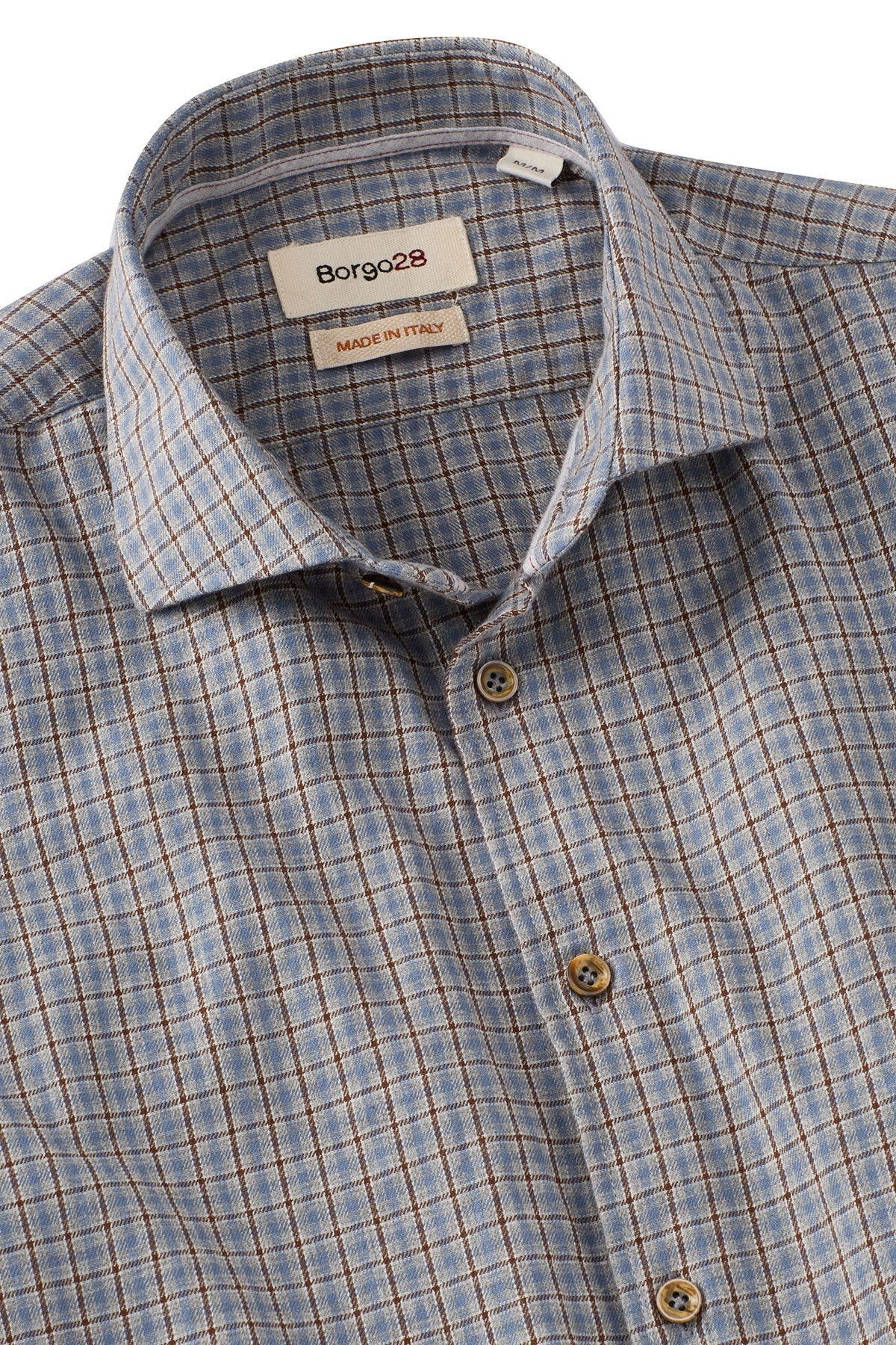 Italian Twill Plaid Long Sleeve Sport Shirt in Blue Mix by Borgo28