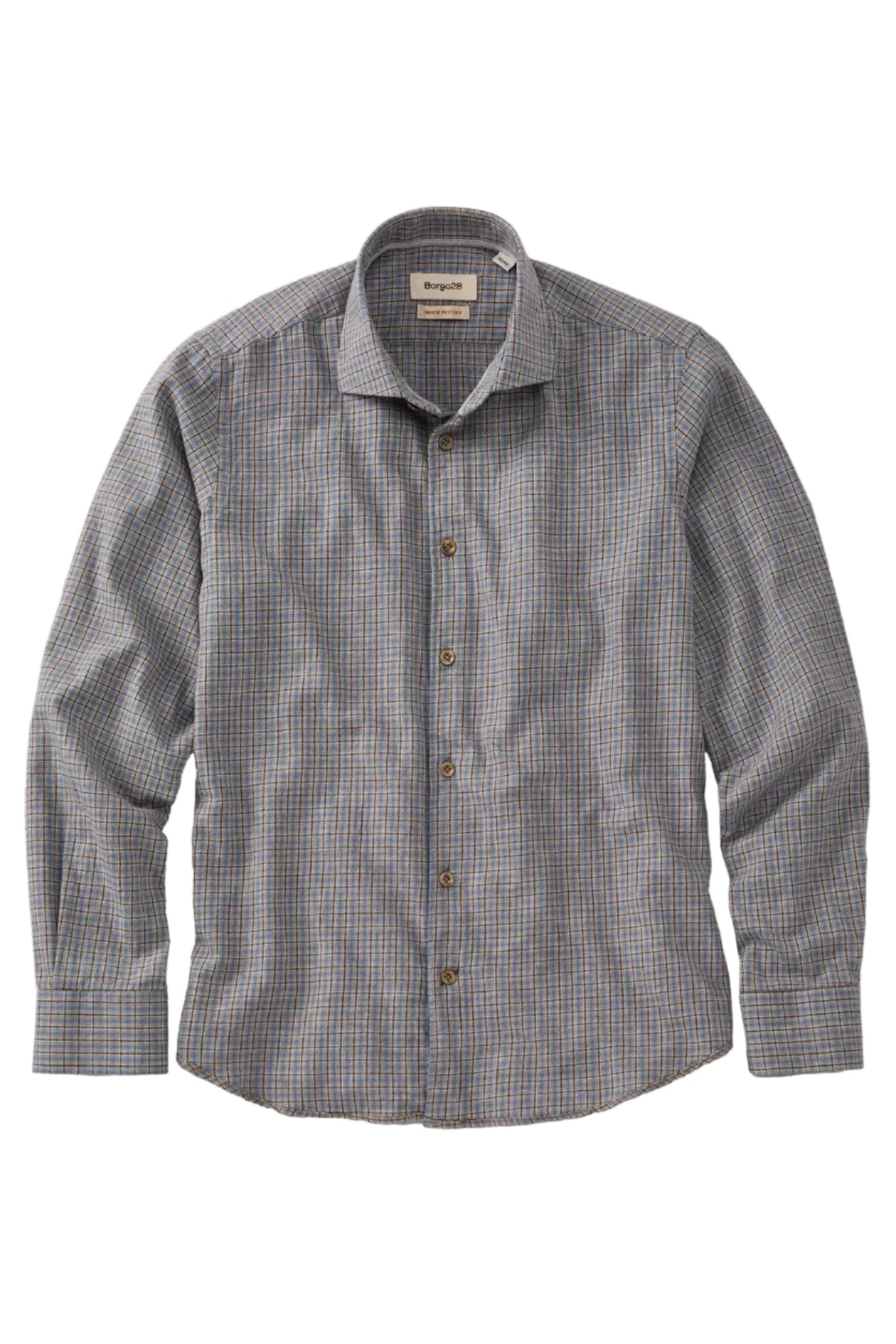 Italian Twill Plaid Long Sleeve Sport Shirt in Blue Mix by Borgo28
