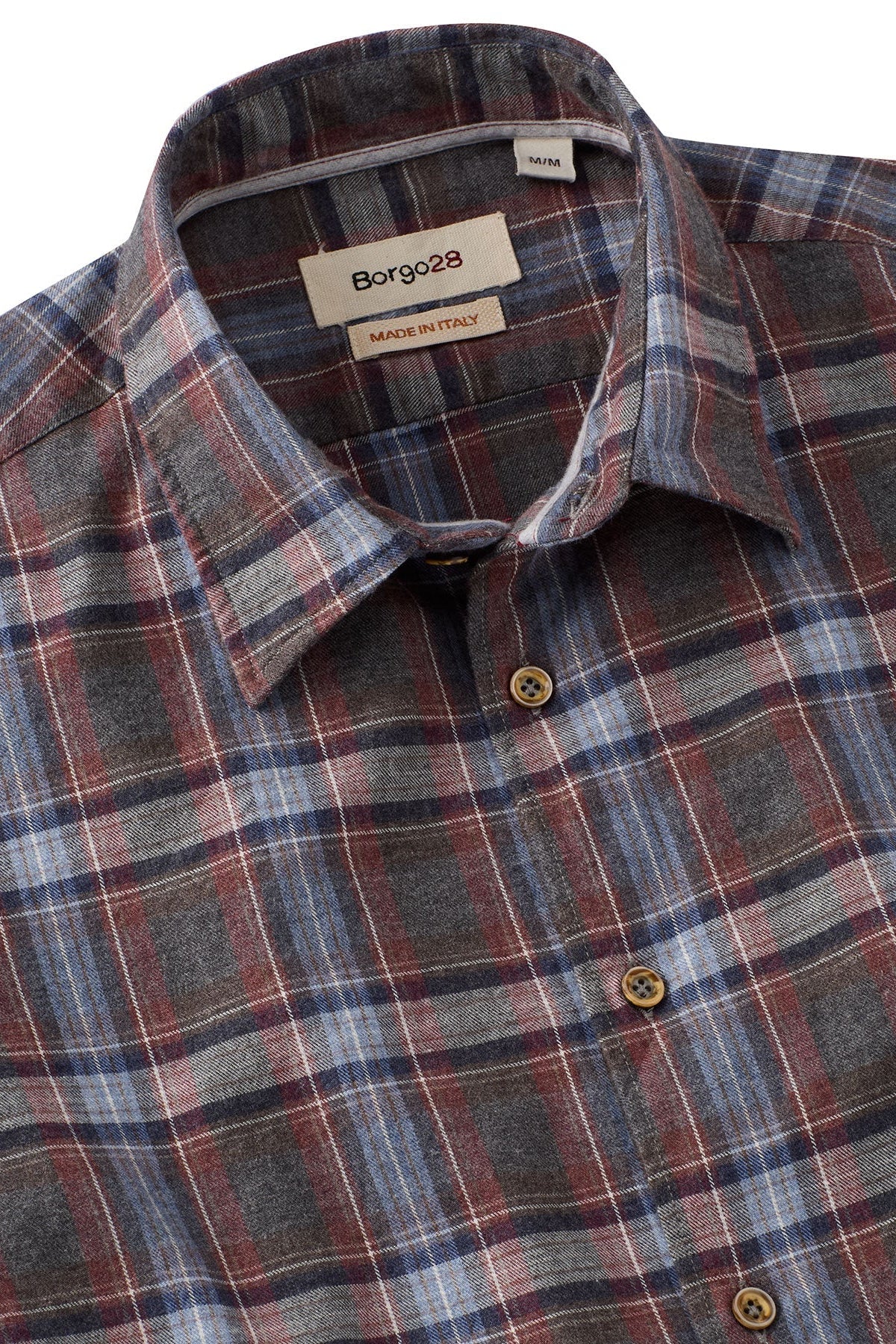Italian Mélange Plaid Long Sleeve Sport Shirt in Brown Mix by Borgo28