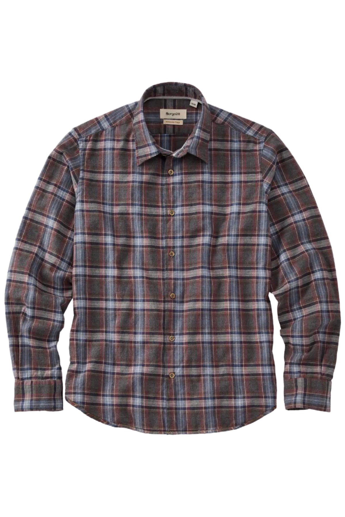 Italian Mélange Plaid Long Sleeve Sport Shirt in Brown Mix by Borgo28