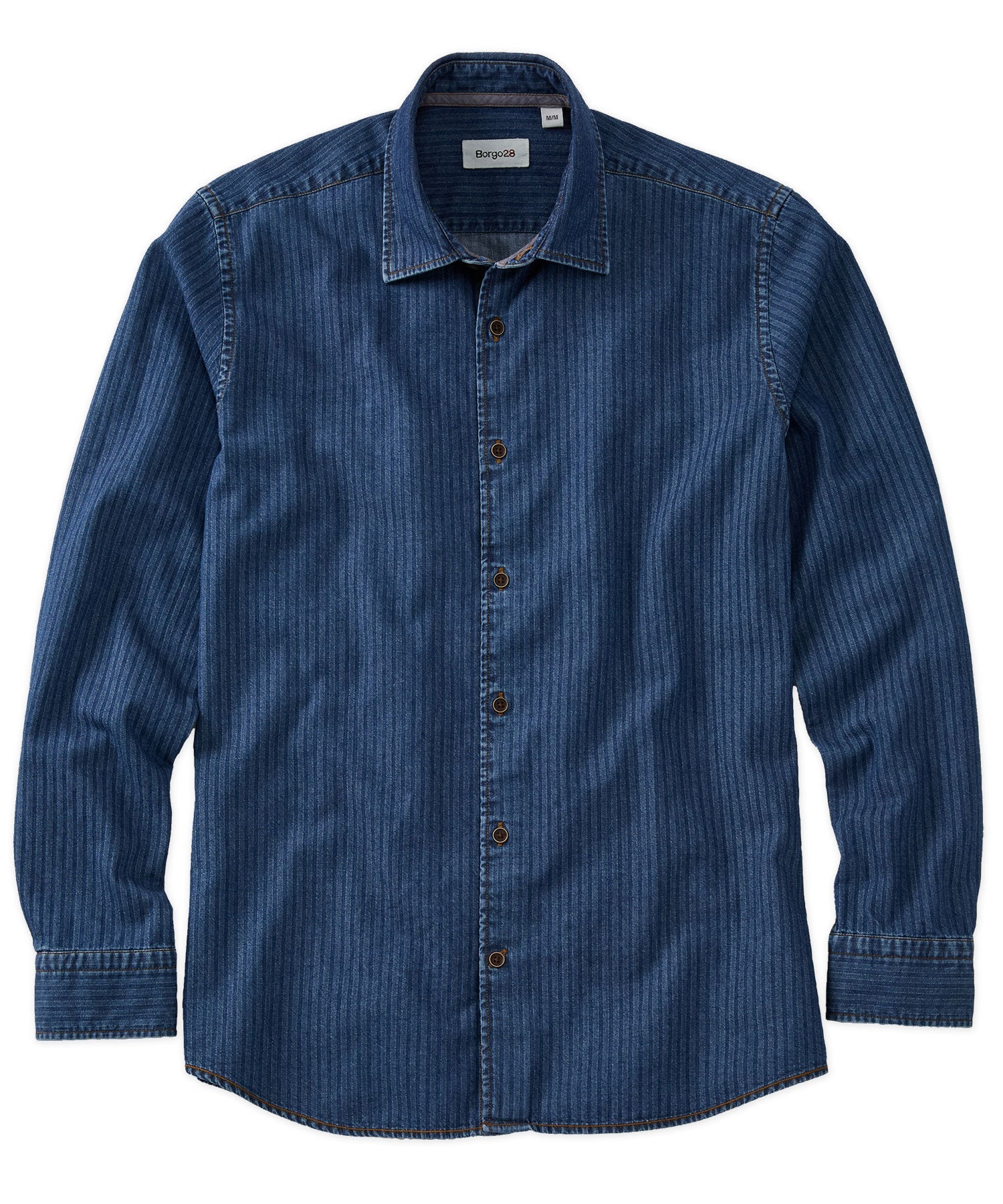 Italian Denim Herringbone Long Sleeve Sport Shirt in Choice of Colors by Borgo28