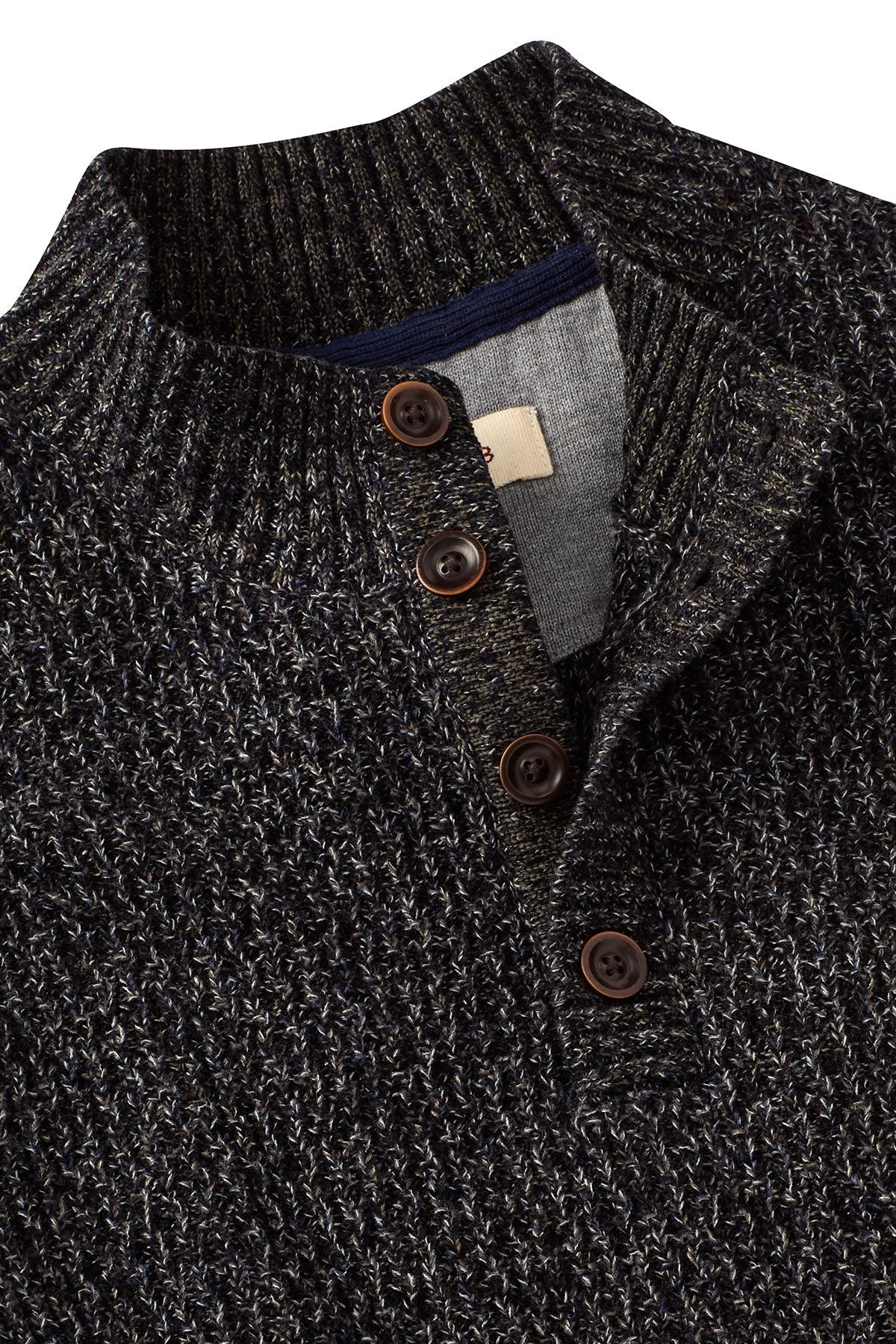 Chenille Button Mock Neck Cotton Sweater in Charcoal by Borgo28