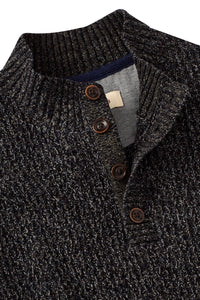 Chenille Button Mock Neck Cotton Sweater in Charcoal by Borgo28