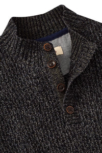 Chenille Button Mock Neck Cotton Sweater in Charcoal by Borgo28