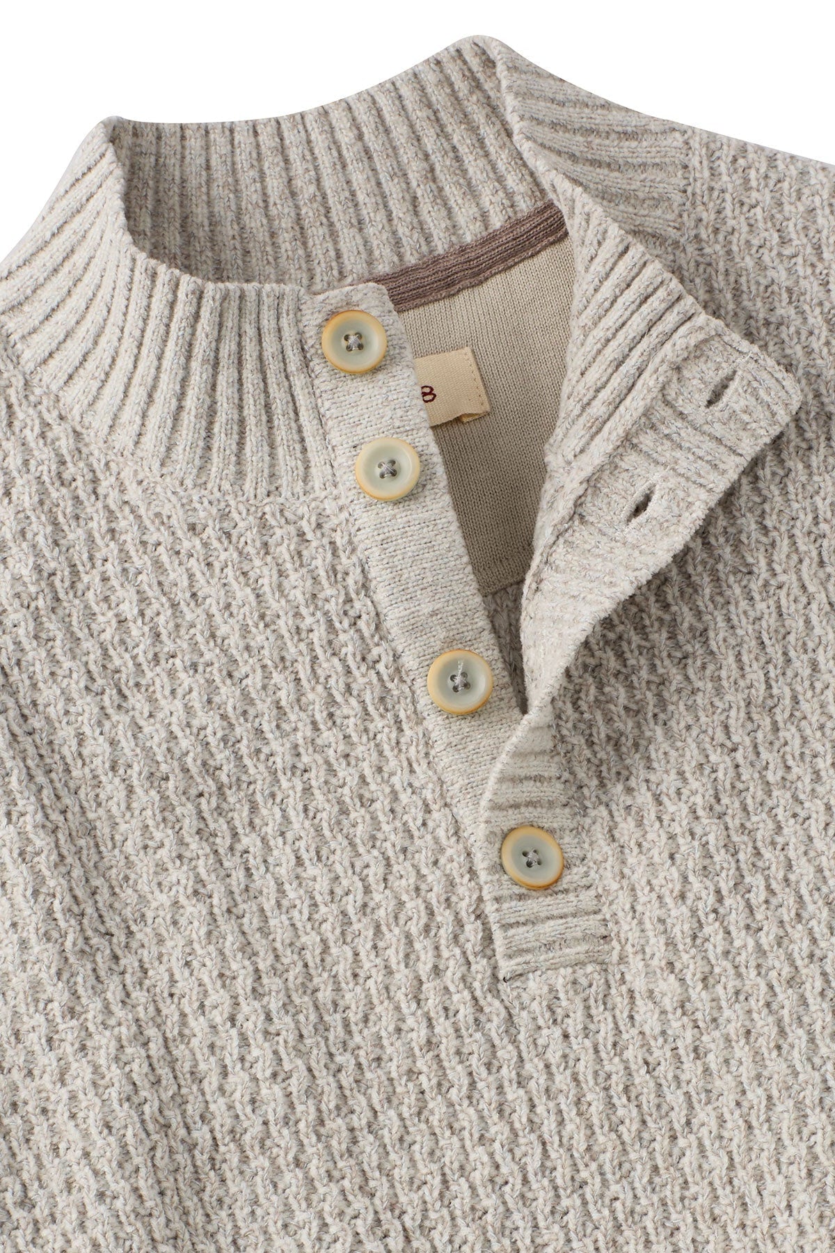 Chenille Button Mock Neck Cotton Sweater in Natural by Borgo28