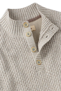 Chenille Button Mock Neck Cotton Sweater in Natural by Borgo28