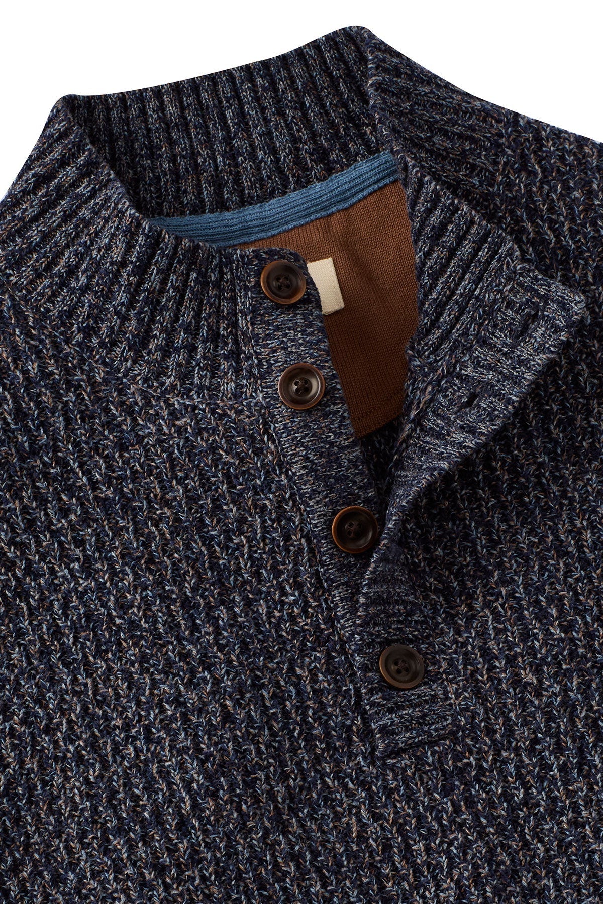 Chenille Button Mock Neck Cotton Sweater in Navy by Borgo28