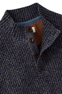 Chenille Button Mock Neck Cotton Sweater in Navy by Borgo28