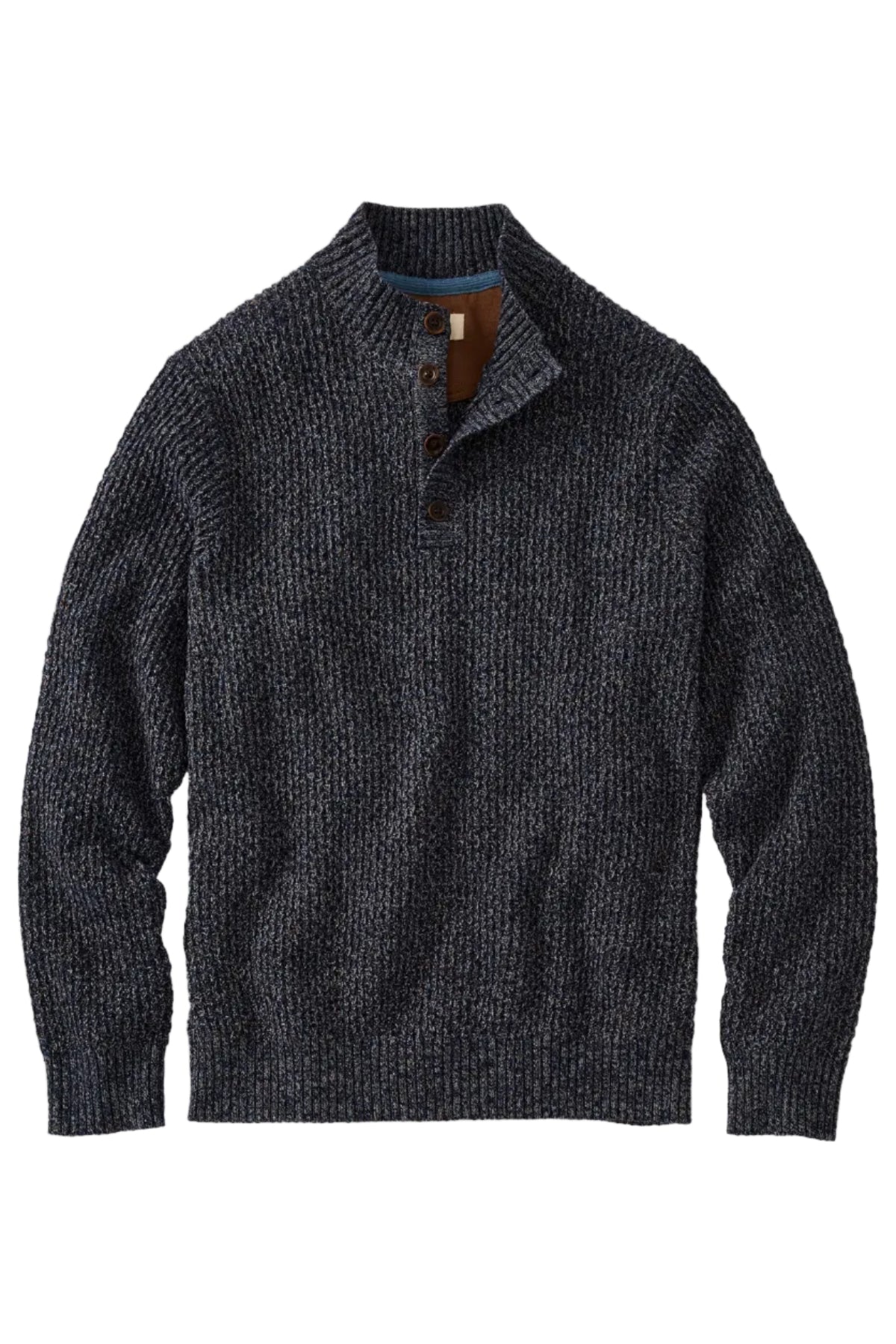 Chenille Button Mock Neck Cotton Sweater in Navy by Borgo28