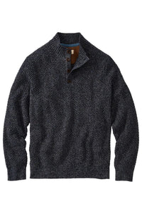 Chenille Button Mock Neck Cotton Sweater in Navy by Borgo28