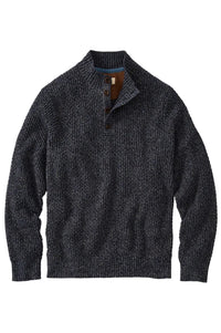 Chenille Button Mock Neck Cotton Sweater in Navy by Borgo28