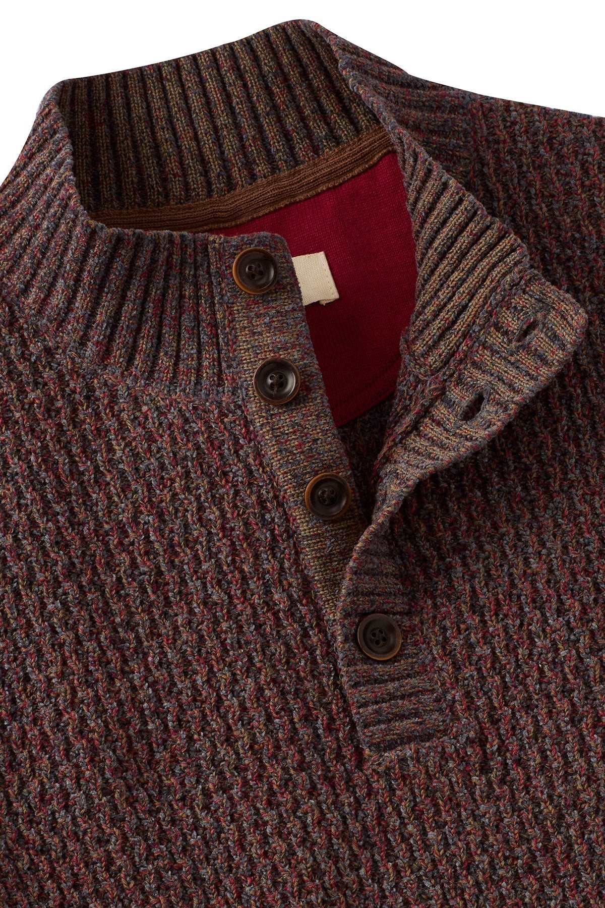 Chenille Button Mock Neck Cotton Sweater in Muted Rust Mix by Borgo28