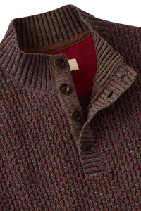 Chenille Button Mock Neck Cotton Sweater in Muted Rust Mix by Borgo28