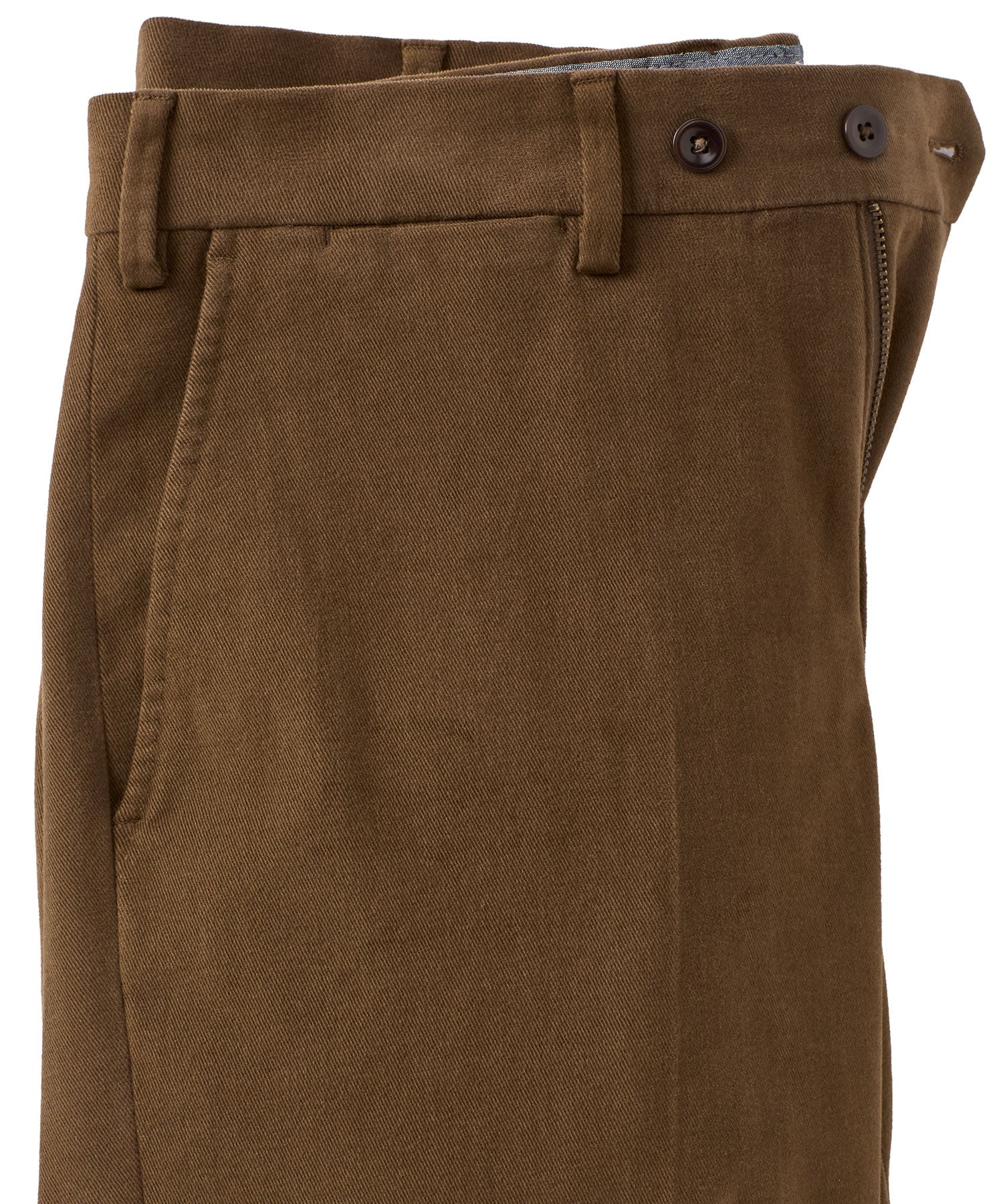 Italian Brushed Twill Luxury Flat Front Cotton Stretch Trouser in Dark Olive (Choice of Fits) by 6 East by Ballin