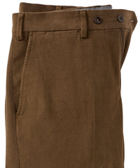 Italian Brushed Twill Luxury Flat Front Cotton Stretch Trouser in Dark Olive (Choice of Fits) by 6 East by Ballin