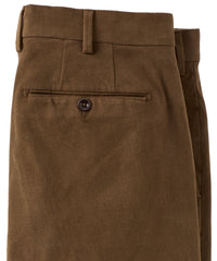 Italian Brushed Twill Luxury Flat Front Cotton Stretch Trouser in Dark Olive (Choice of Fits) by 6 East by Ballin