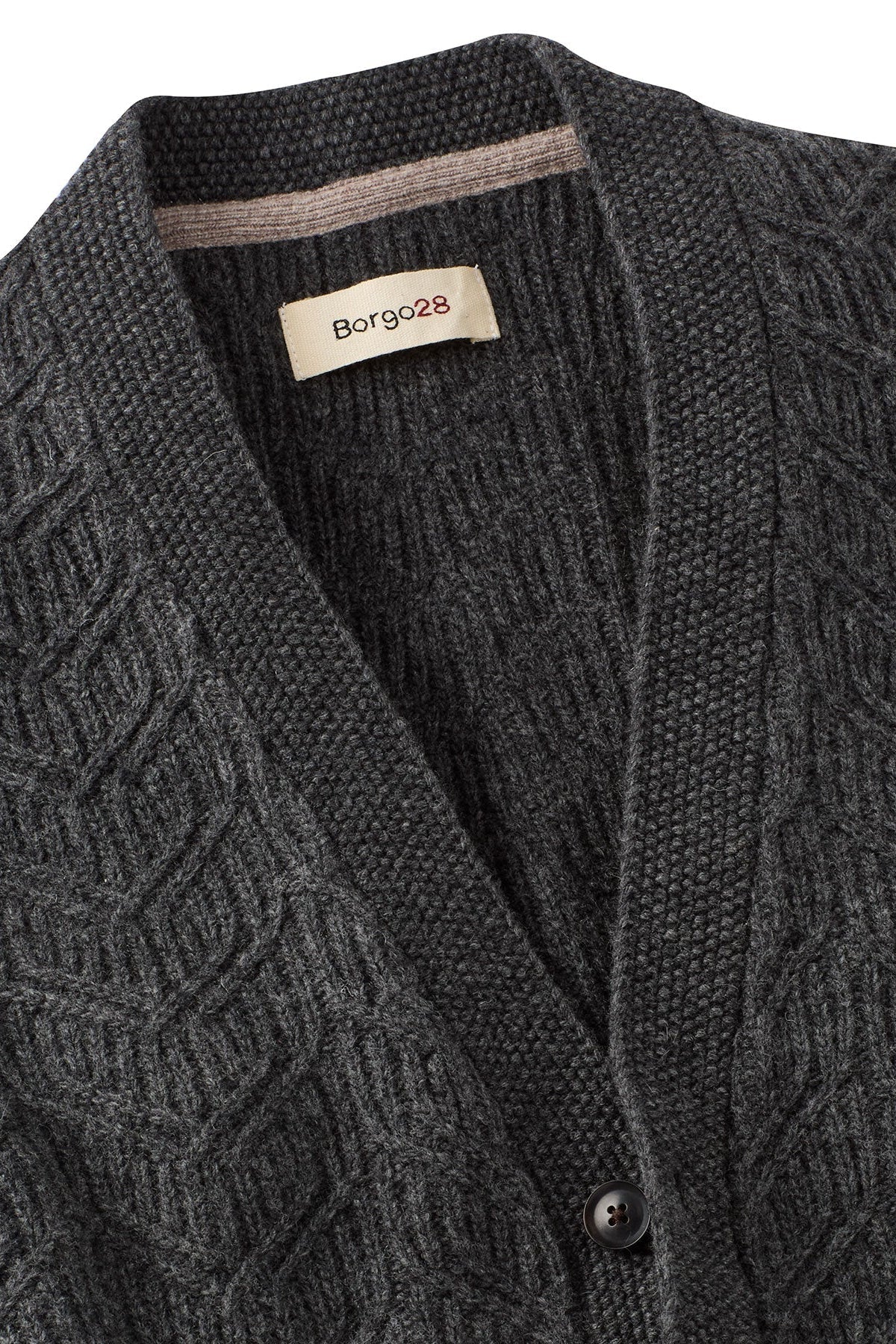 Merino Wool Blend Ribbed Jacquard Cardigan Sweater in Charcoal by Borgo28