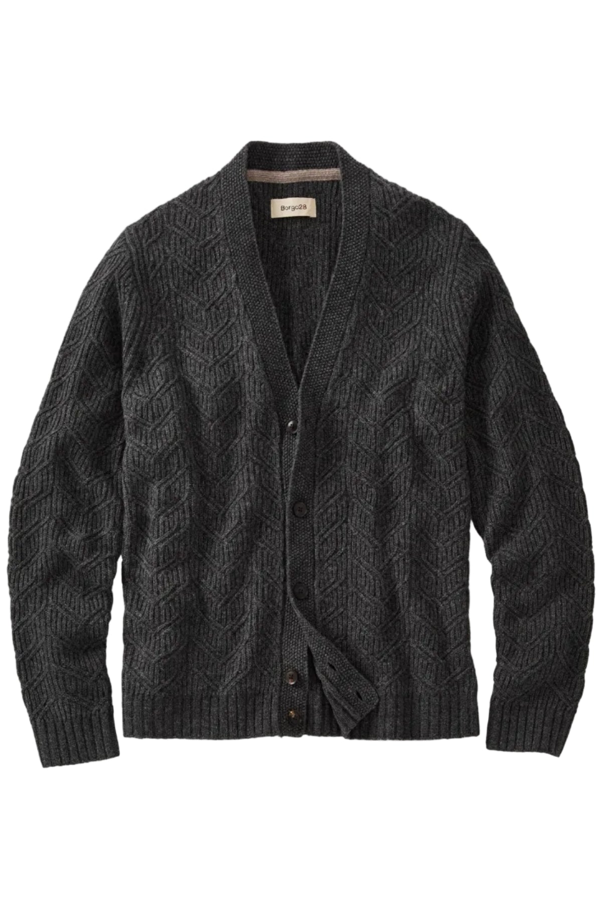Merino Wool Blend Ribbed Jacquard Cardigan Sweater in Charcoal by Borgo28