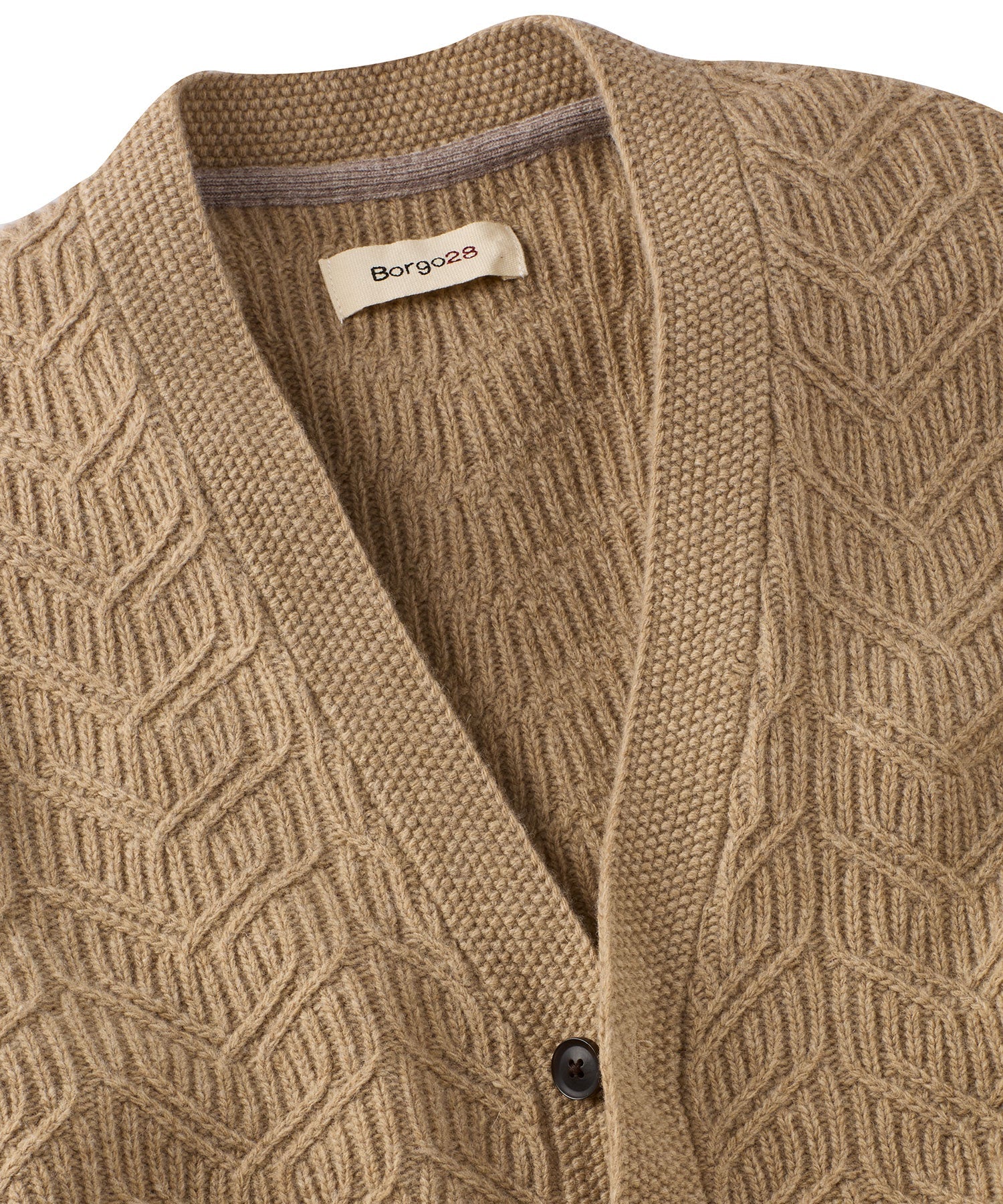 Merino Wool Blend Ribbed Jacquard Cardigan Sweater in Oatmeal by Borgo28