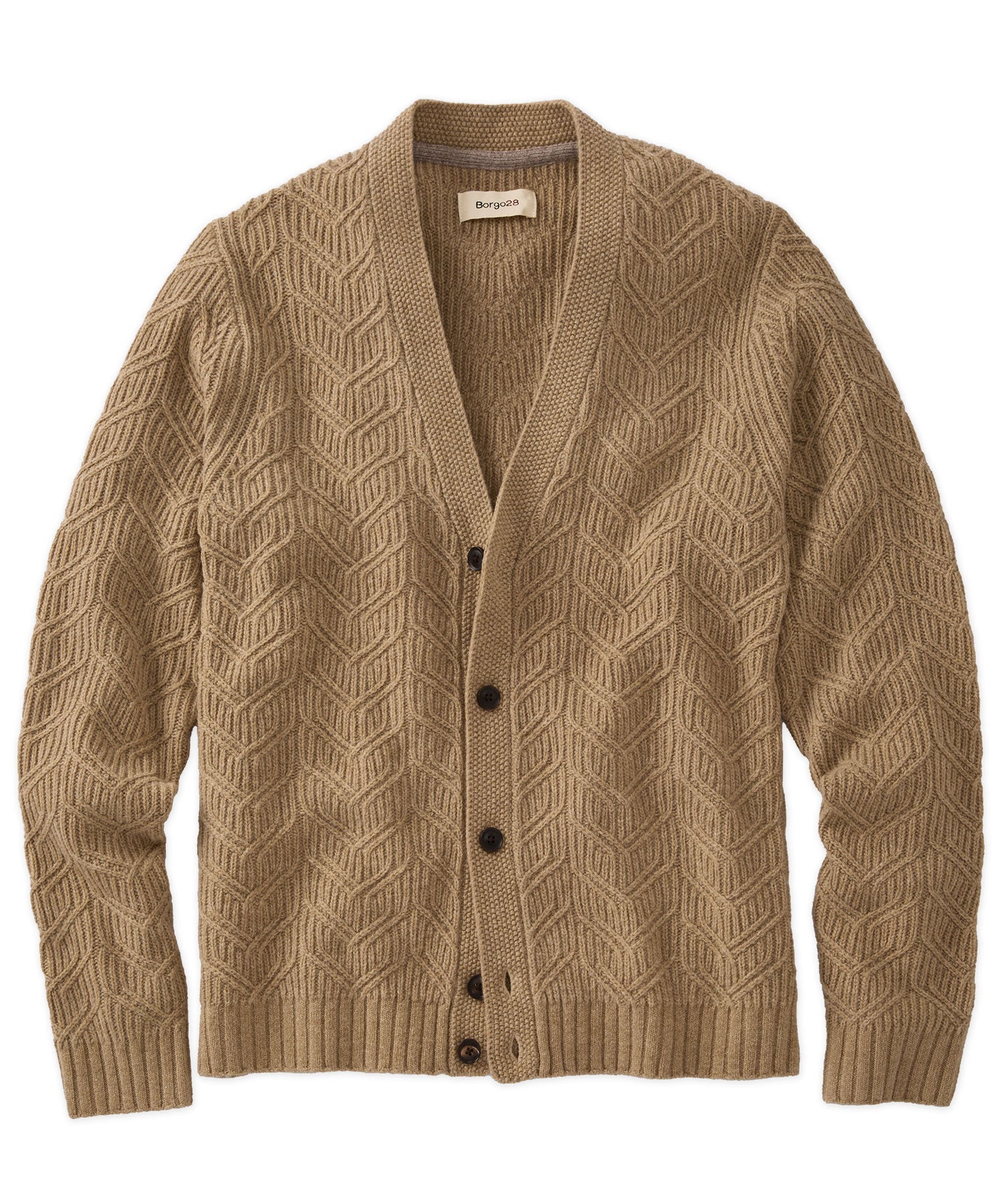 Merino Wool Blend Ribbed Jacquard Cardigan Sweater in Oatmeal by Borgo28