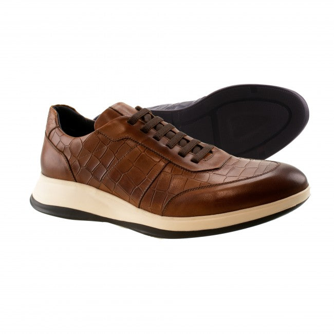 32 Austin Gator Embossed Calfskin Sneaker in Cognac by T.B. Phelps