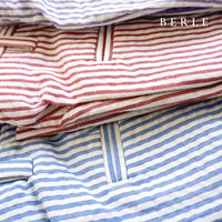 Seersucker Pleated Cotton Short in Red and White (Ascot Double Reverse Pleat) by Berle