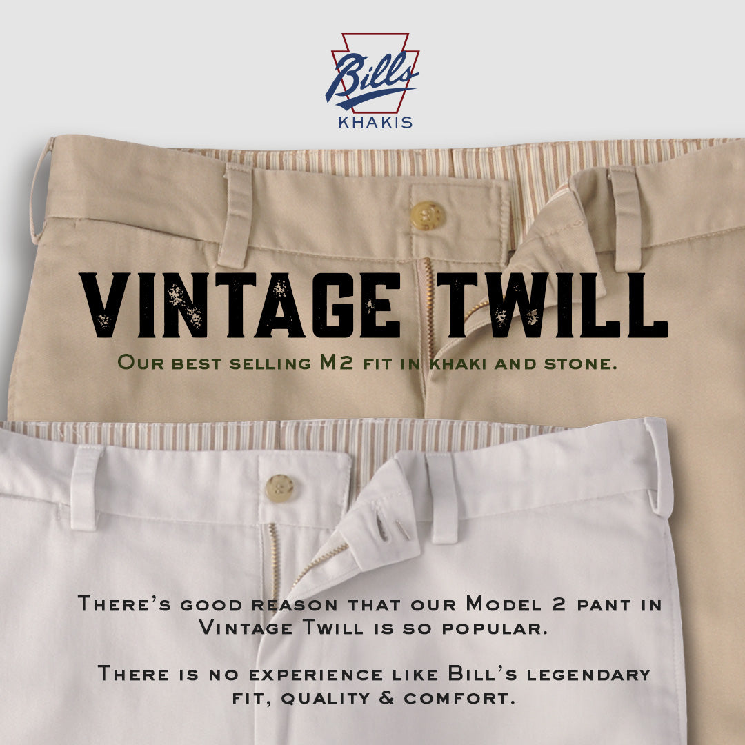 M2 Classic Fit Vintage Twills in Khaki by Bills Khakis