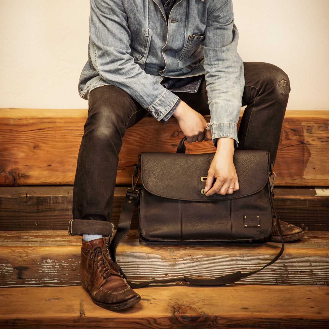 Kent Leather Messenger Bag in Black by Will Leather Goods