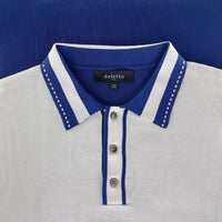 Matteo Pima Cotton Button-Neck Polo in Off White and Navy by Deletto Italy