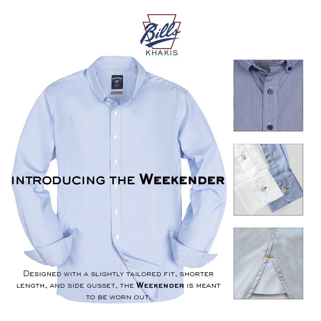 Weekender Fit Micro Stripe Poplin Sport Shirt in Light Blue by Bills Khakis