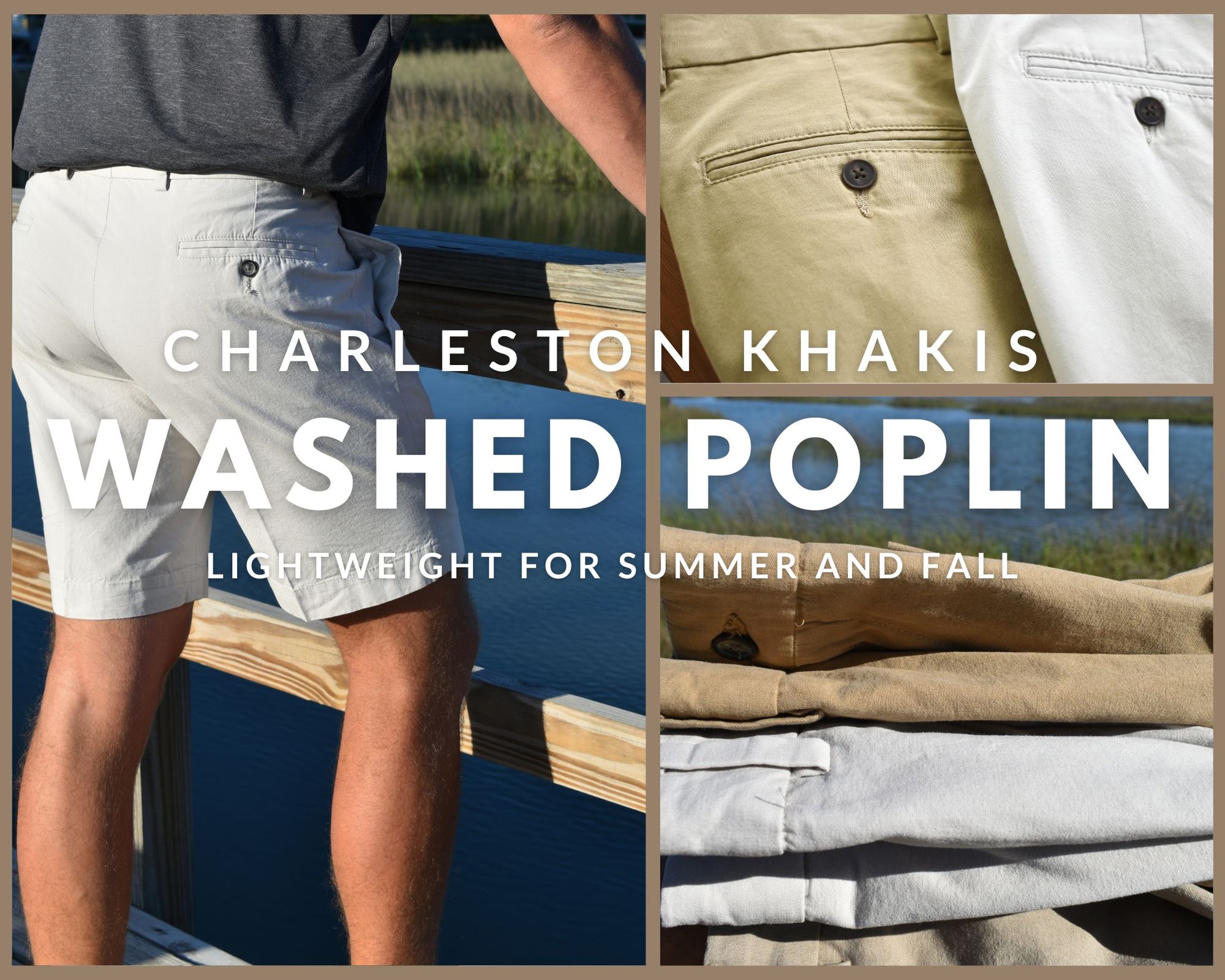 Washed Poplin Shorts in Khaki (Sumpter9 Flat Front) by Charleston Khakis