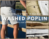 Washed Poplin Shorts in Khaki, Size 33 (Sumpter9 Flat Front) by Charleston Khakis