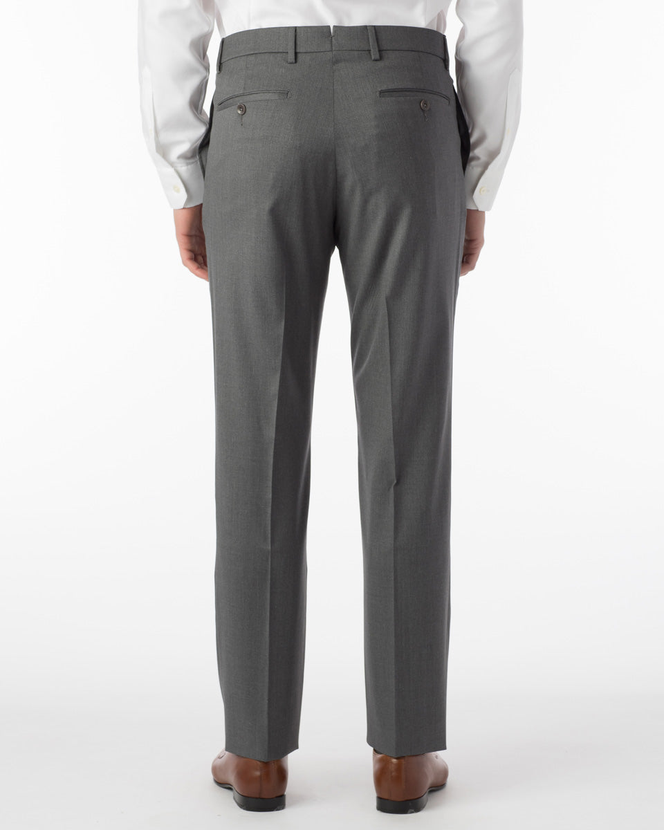 Super 130s Loro Piana Wool Gabardine Flat Front Trouser in Grey (Choice of Fits) by 6 East by Ballin