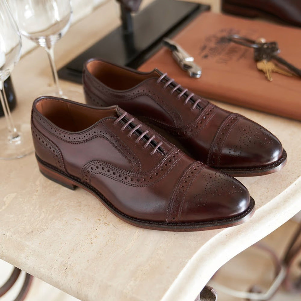 Strand Cap-Toe Oxford Dress Shoe with Perf Detailing in Mahogany Leather by Allen Edmonds