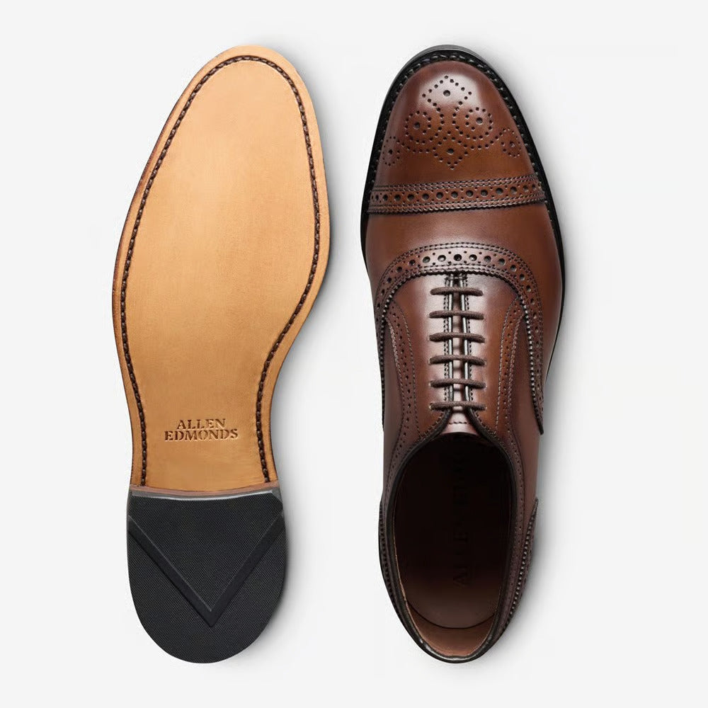 Strand Cap-Toe Oxford Dress Shoe with Perf Detailing in Chili Leather by Allen Edmonds