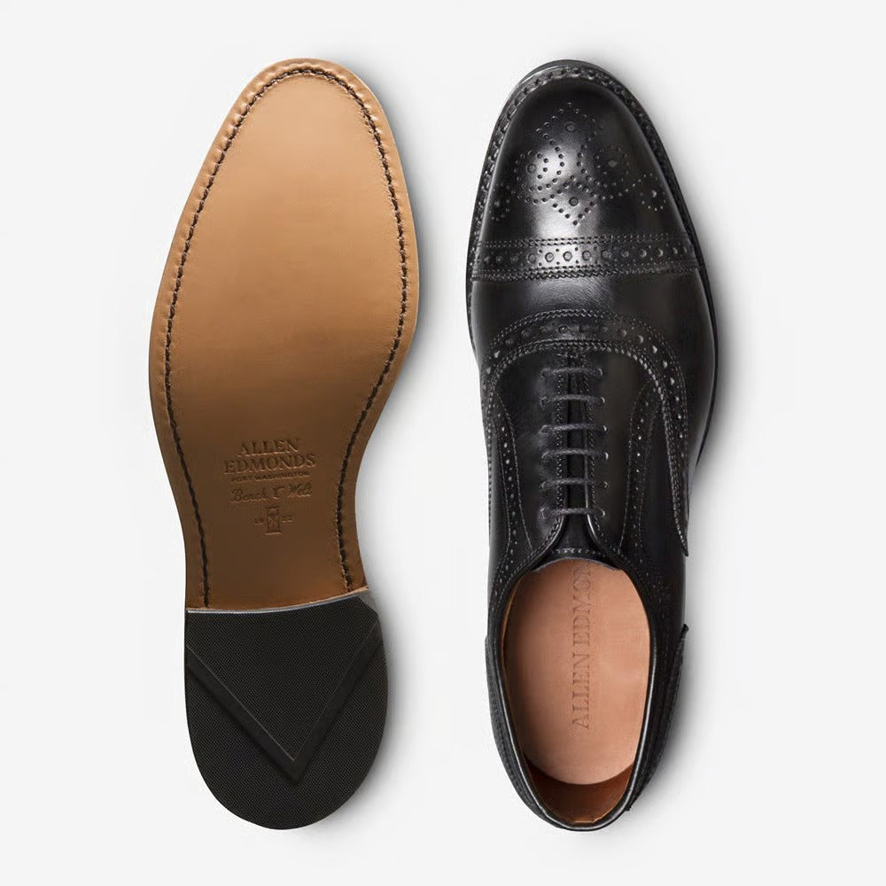 Strand Cap-Toe Oxford Dress Shoe with Perf Detailing in Black Leather by Allen Edmonds