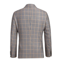 Single Breasted SLIM FIT Half Canvas Knit Soft Jacket in Brown and Blue Check (Short, Regular, and Long Available) by Pelago