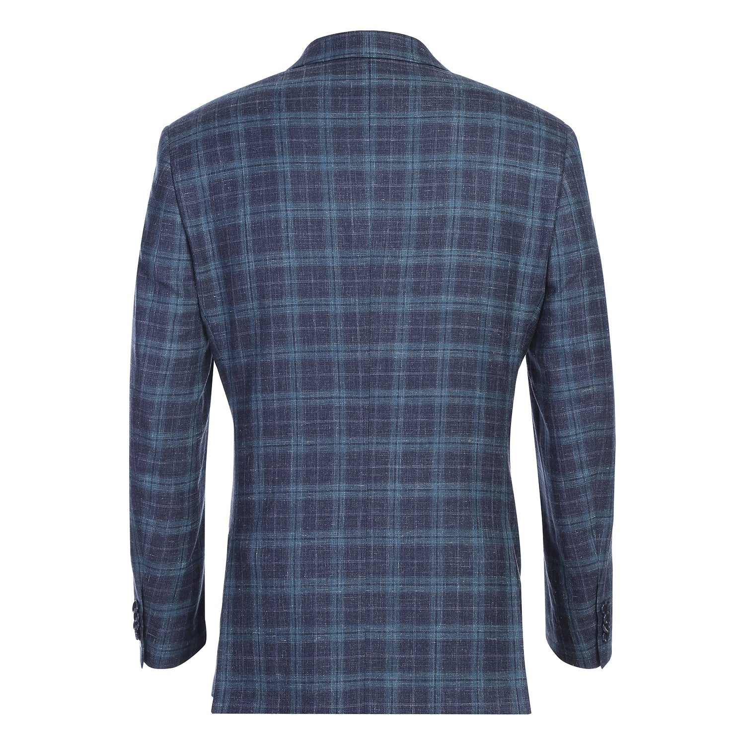 Wool and Linen Peak Lapel CLASSIC FIT Blazer in Navy Multi Plaid (Short, Regular, and Long Available) by Renoir