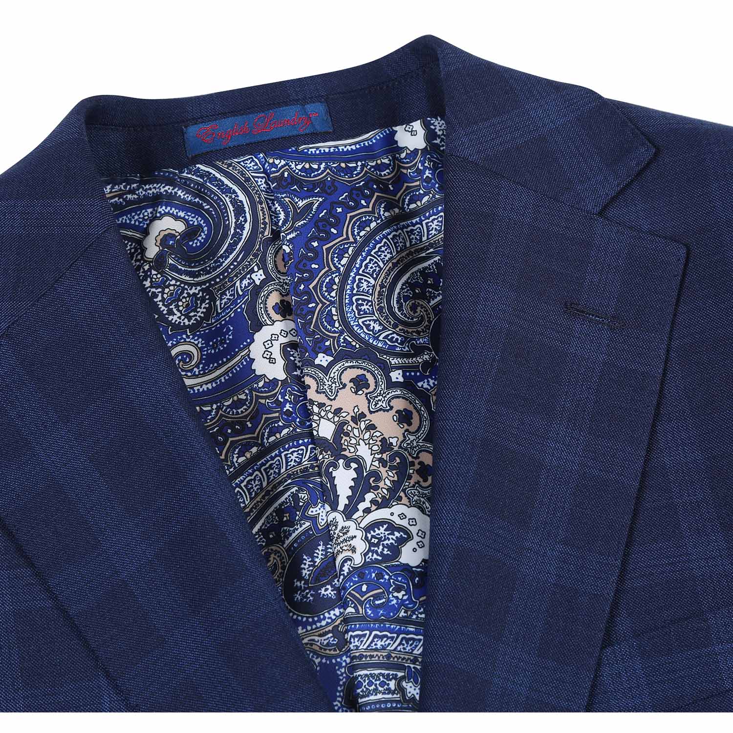 Stretch Performance Single Breasted SLIM FIT Suit in Navy Check (Short, Regular, and Long Available) by English Laundry