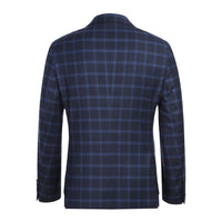 Single Breasted SLIM FIT Half Canvas Knit Soft Jacket in Navy and Blue Plaid (Size 42 Short) by Pelago