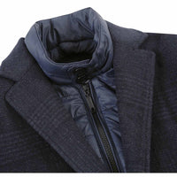 Wool Blend SLIM FIT Longline Overcoat with Quilted Zip-Out Lining in Navy Plaid (Regular & Long Lengths) by English Laundry