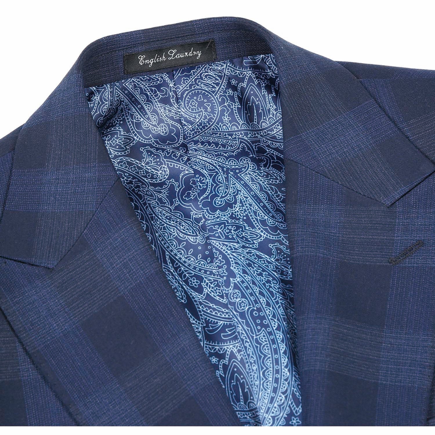 Wool Stretch Double Breasted SLIM FIT Suit in Grey and Brown Plaid (Short, Regular, and Long Available) by English Laundry