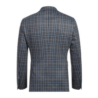 Single Breasted SLIM FIT Half Canvas Knit Soft Jacket in Grey and Blue Plaid (Short, Regular, and Long Available) by Pelago